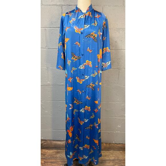 Vintage 1960s Vanity Fair Blue Butterfly Peignoir Set Hostess Set SM Psychedelic - Picture 1 of 13